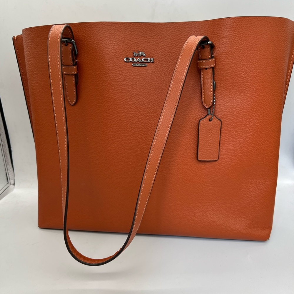 COACH Leather Tote in Rich Orange with Tag